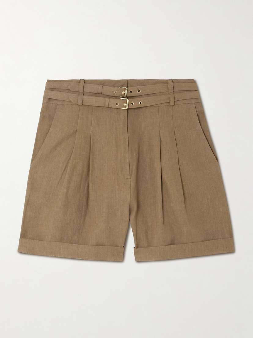 Le Kasha Aqiva Belted Pleated Linen Shorts