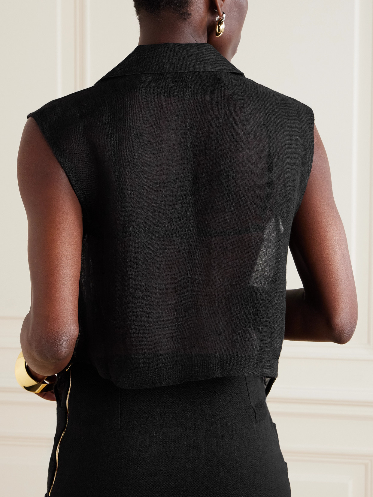 LE KASHA SANABO CROPPED TIE-FRONT LINEN-GAUZE SHIRT