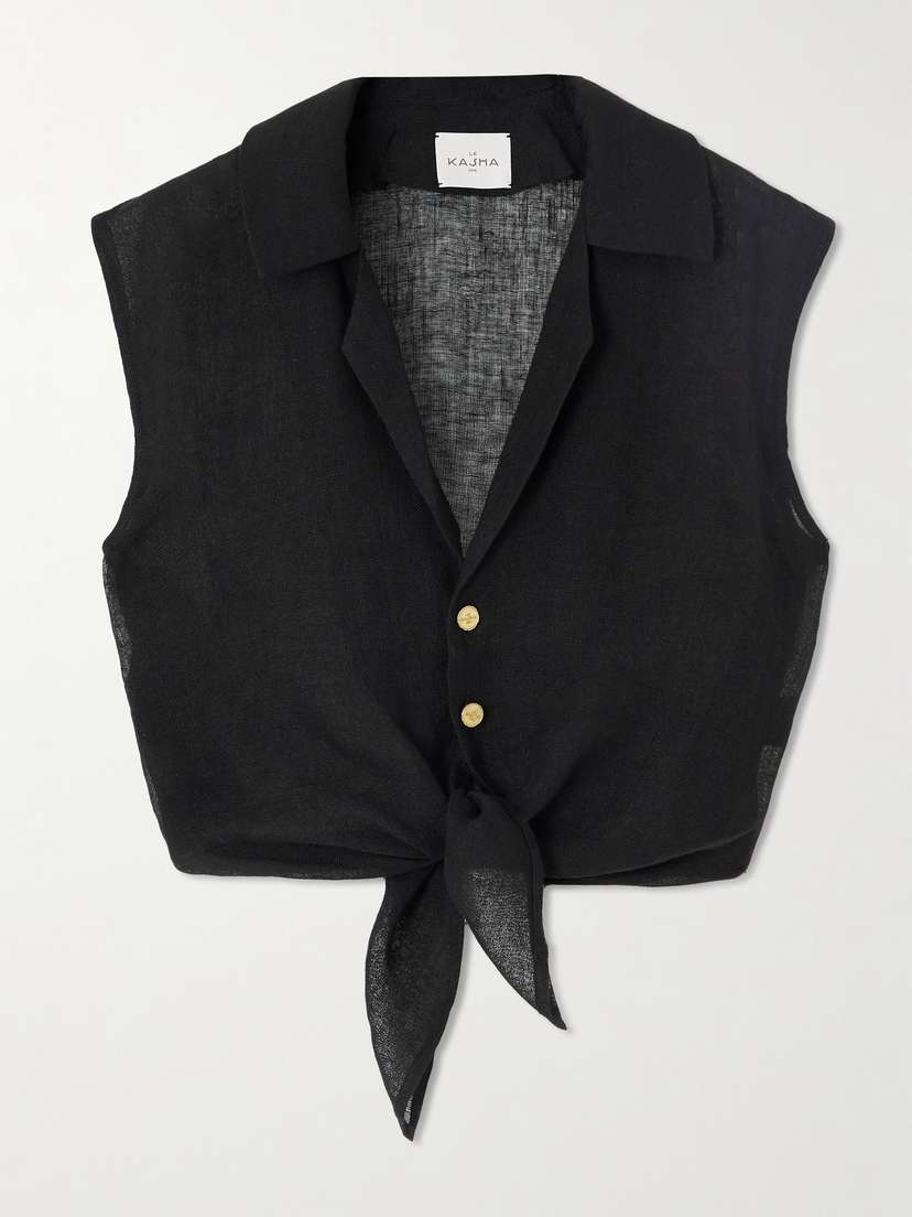 Le Kasha Sanabo Cropped Tie-front Linen-gauze Shirt