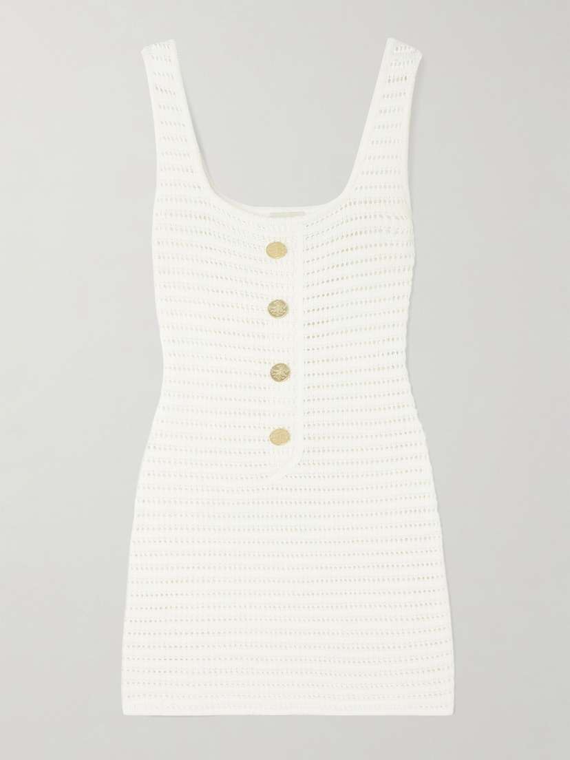 Le Kasha Siflag Pointelle-knit Linen Mini Dress