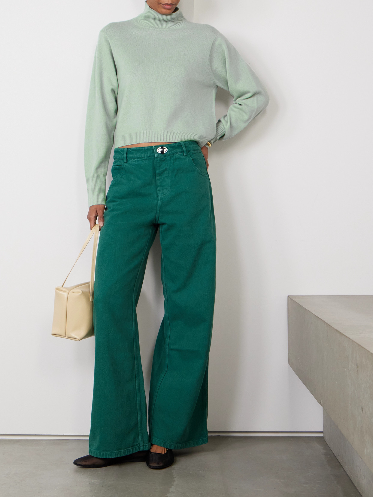 Le Kasha Vail Organic Cashmere Turtleneck Sweater In Green