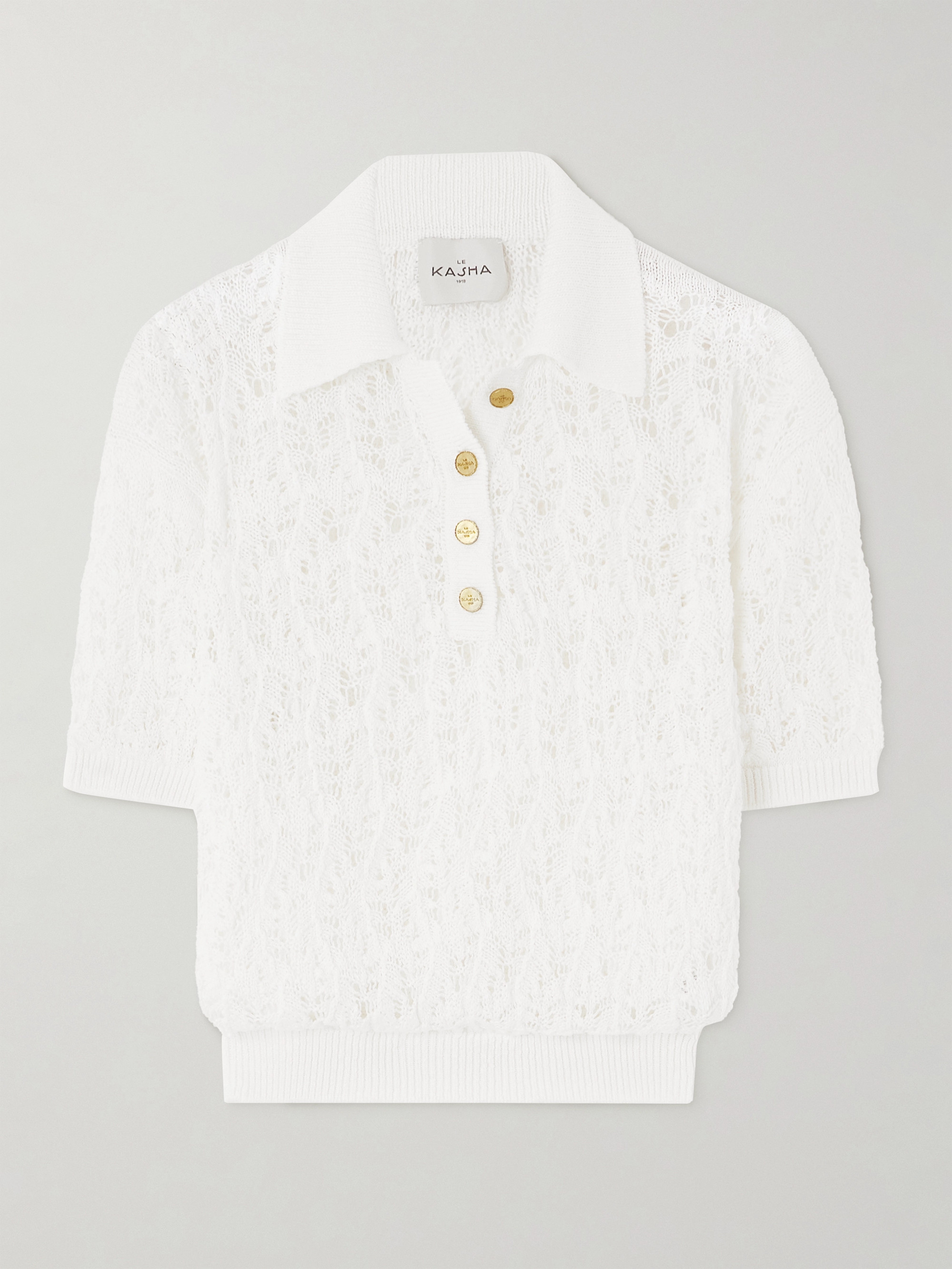 Le Kasha Qarar open-knit organic linen polo shirt