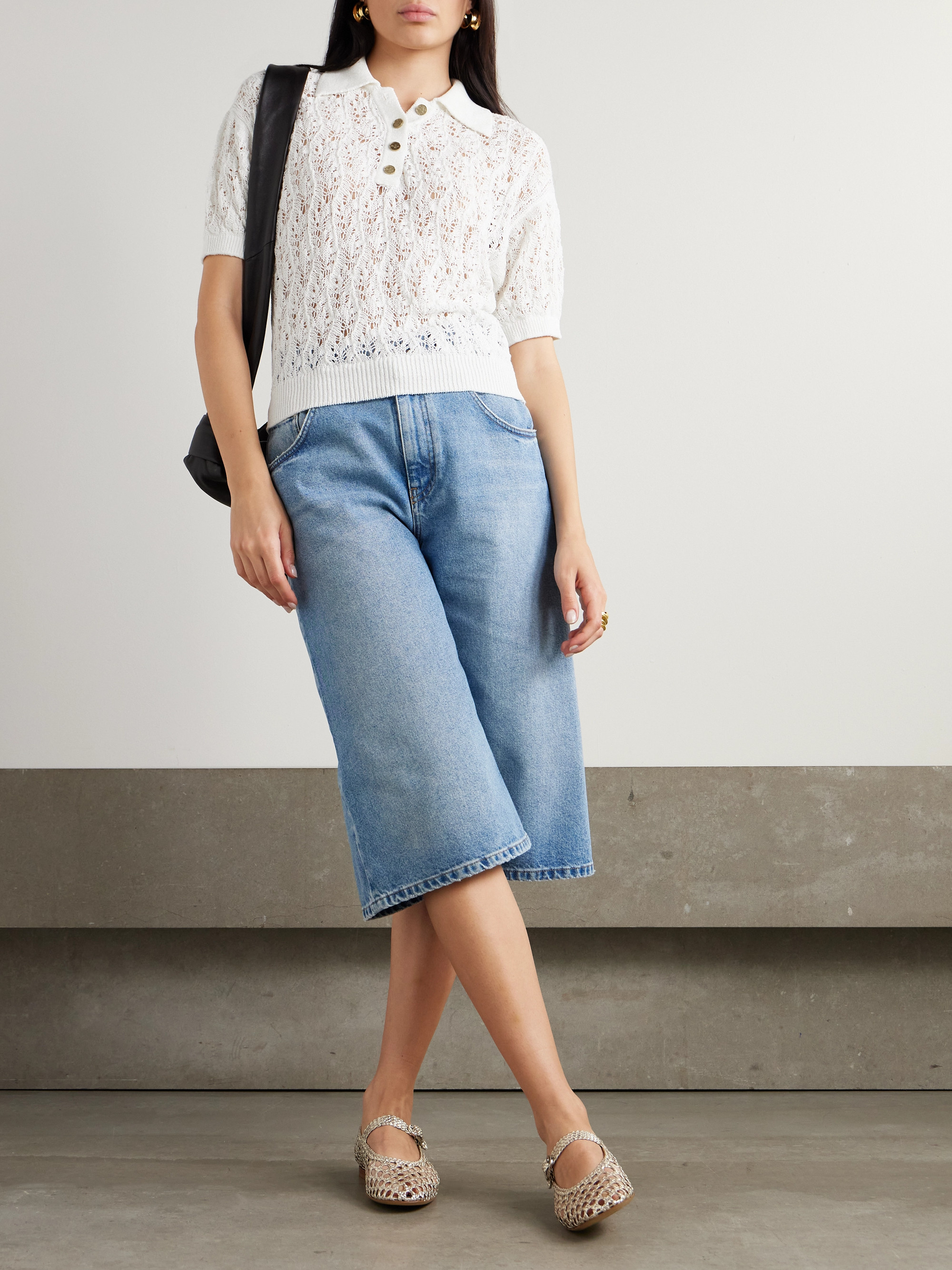 Le Kasha Qarar open-knit organic linen polo shirt