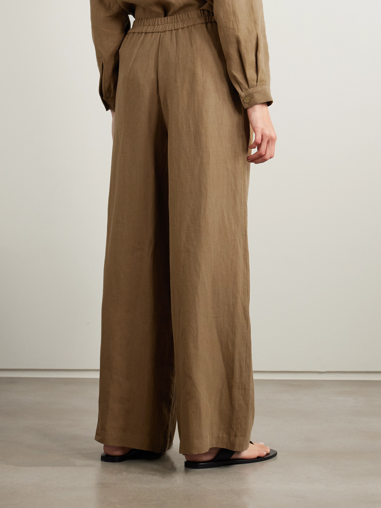 LE KASHA MINUF PLEATED LINEN WIDE-LEG PANTS 