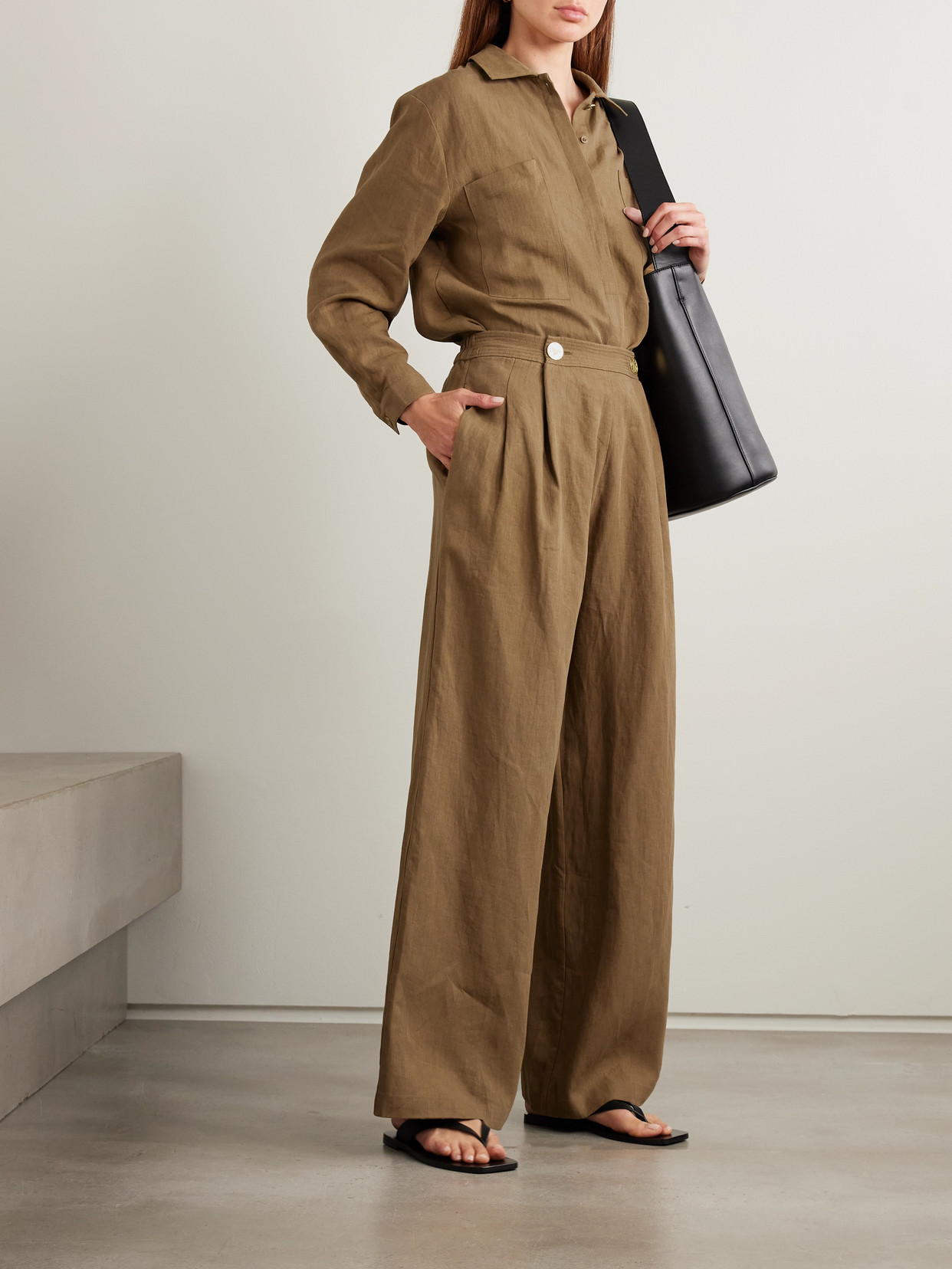 LE KASHA MINUF PLEATED LINEN WIDE-LEG PANTS 