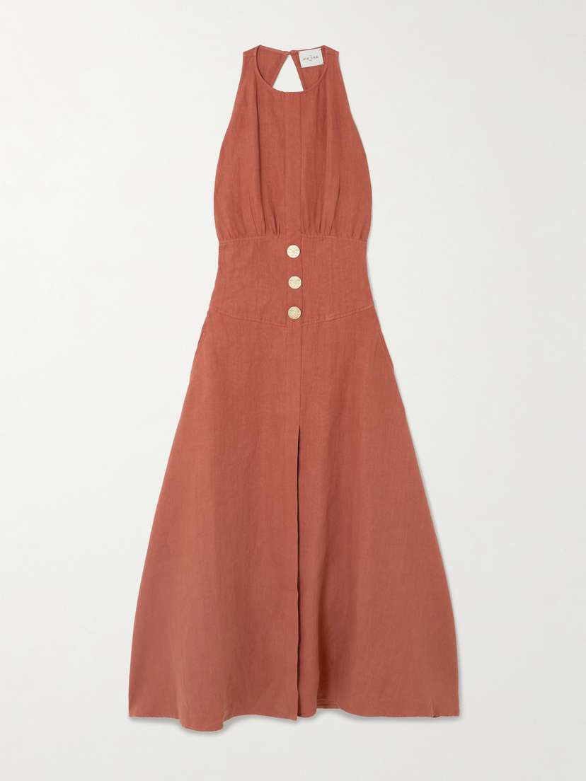 Le Kasha Jesmah Open-back Embellished Linen Midi Dress