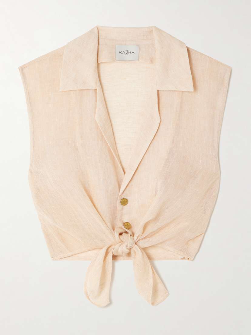 Le Kasha Sanabo Tie-detailed Linen-gauze Top