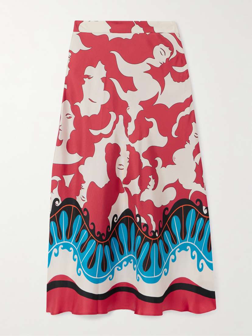 La DoubleJ + Mother Lungomare Printed Silk-twill Midi Skirt