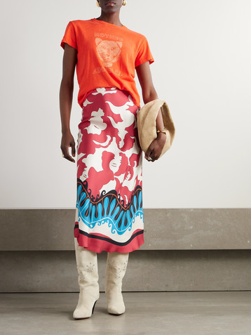 La DoubleJ + MOTHER Lungomare printed silk-twill midi skirt