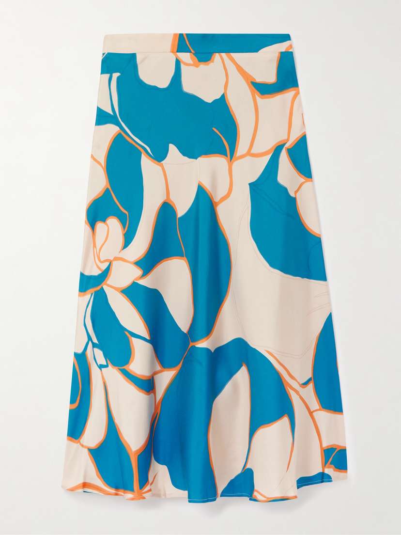 La DoubleJ + Mother Lungomare Printed Silk-twill Midi Skirt