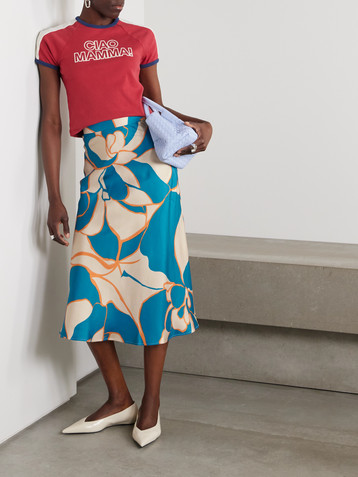 La DoubleJ + MOTHER Lungomare printed silk-twill midi skirt