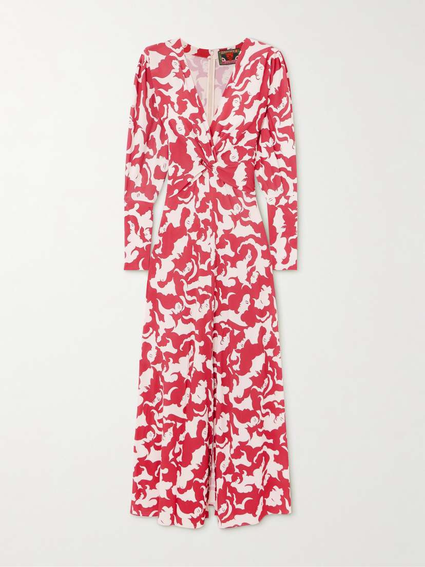 La DoubleJ + Mother Twist-front Printed Jersey Midi Dress