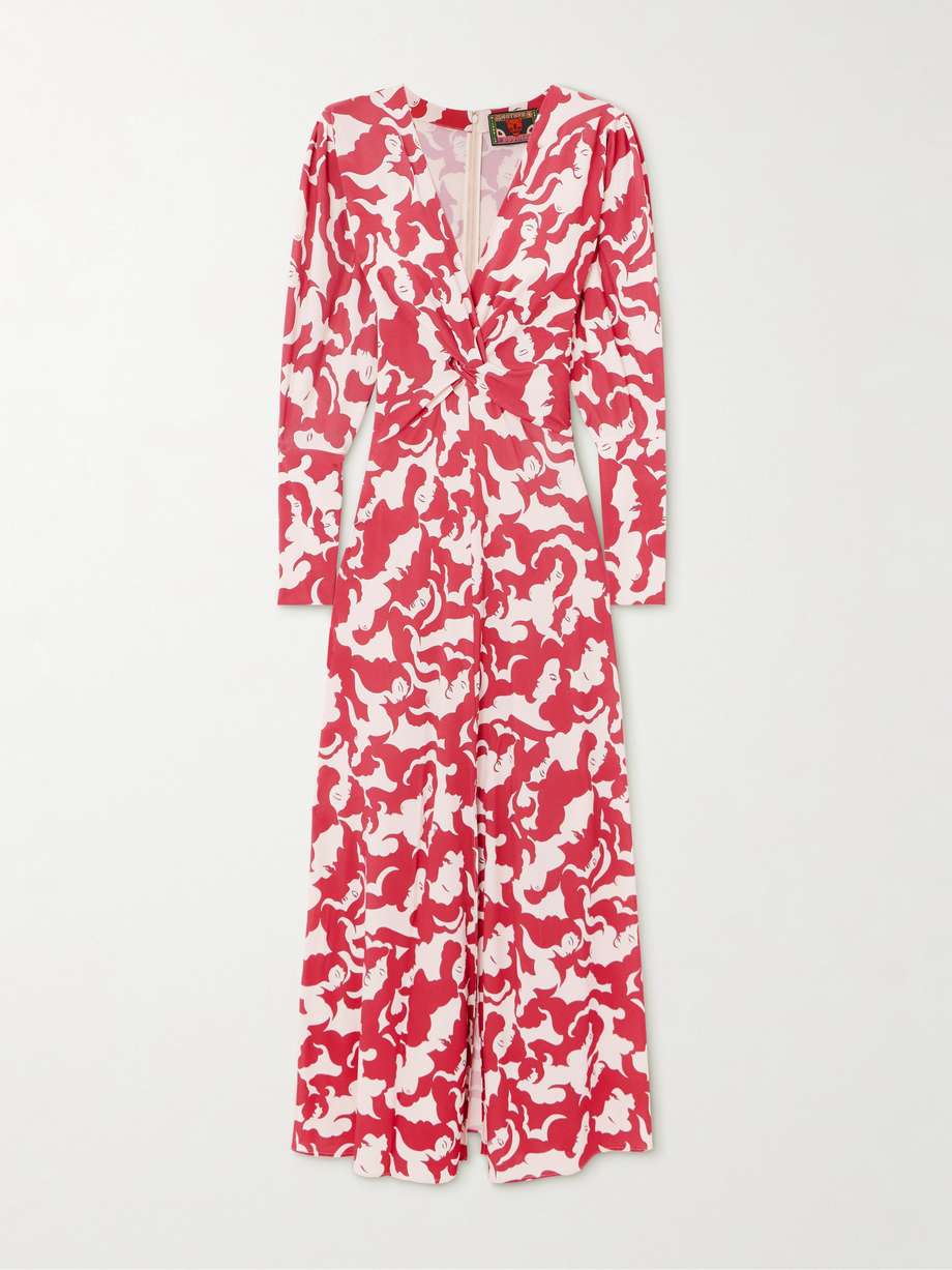 + mother twist-front printed jersey midi dress