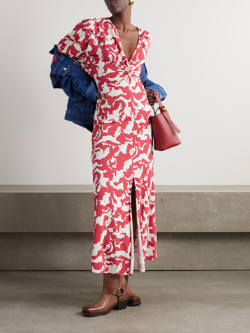 La DoubleJ + MOTHER twist-front printed jersey midi dress