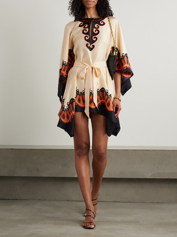 La DoubleJ + MOTHER Malibu belted printed silk mini dress