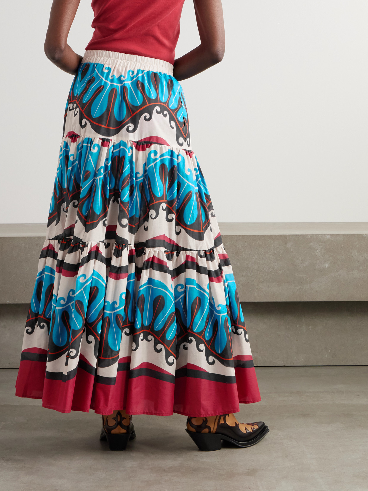 La Doublej Abstract-print Maxi Skirt In Blue