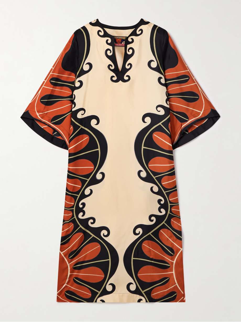 + mother printed silk-twill kaftan