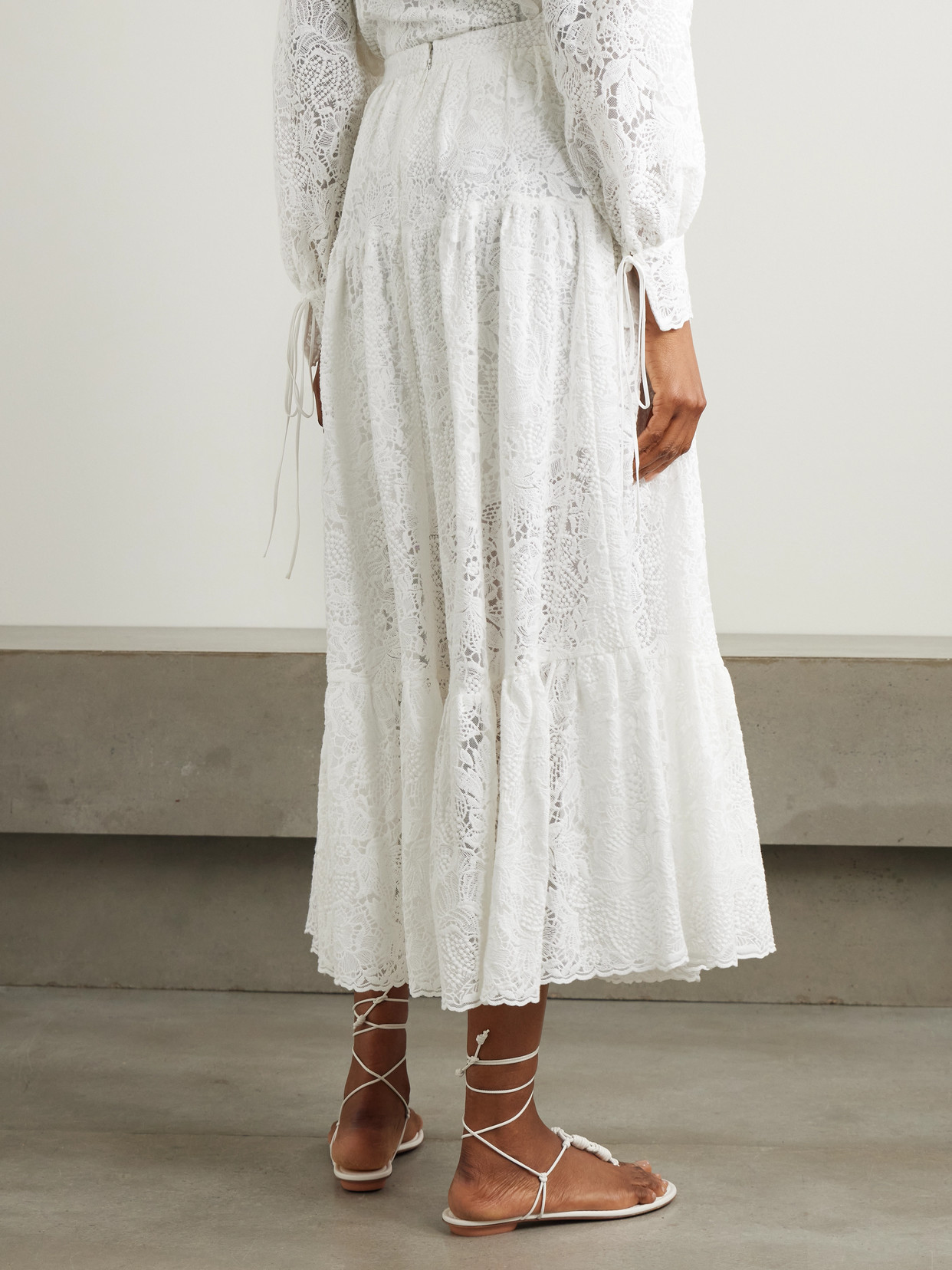 Tiered Cotton-Lace Midi Skirt
