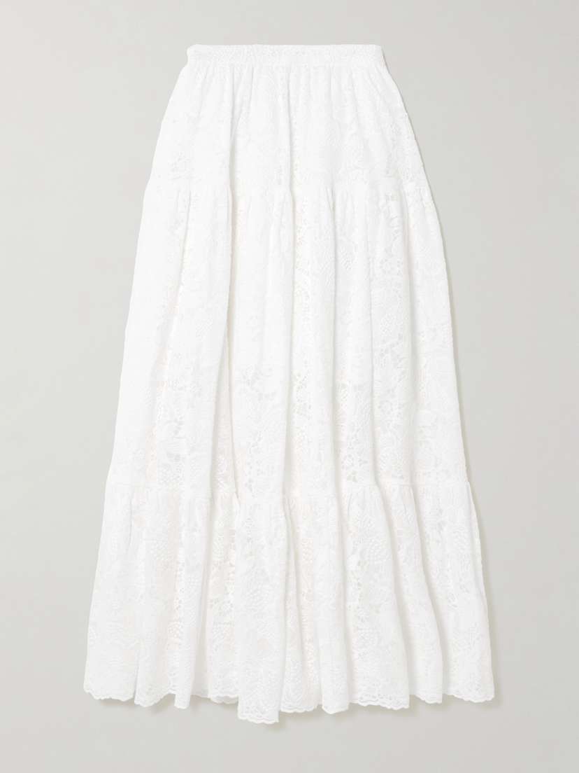 Erdem Tiered Cotton-lace Midi Skirt