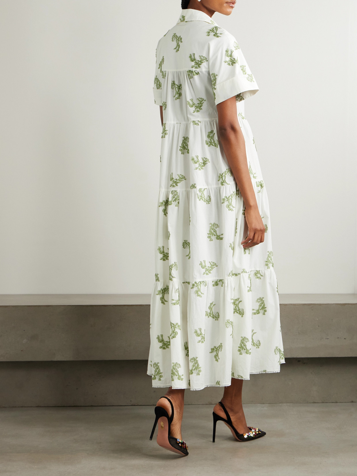 ERDEM EMBROIDERED GATHERED COTTON FIL COUPÉ MIDI DRESS