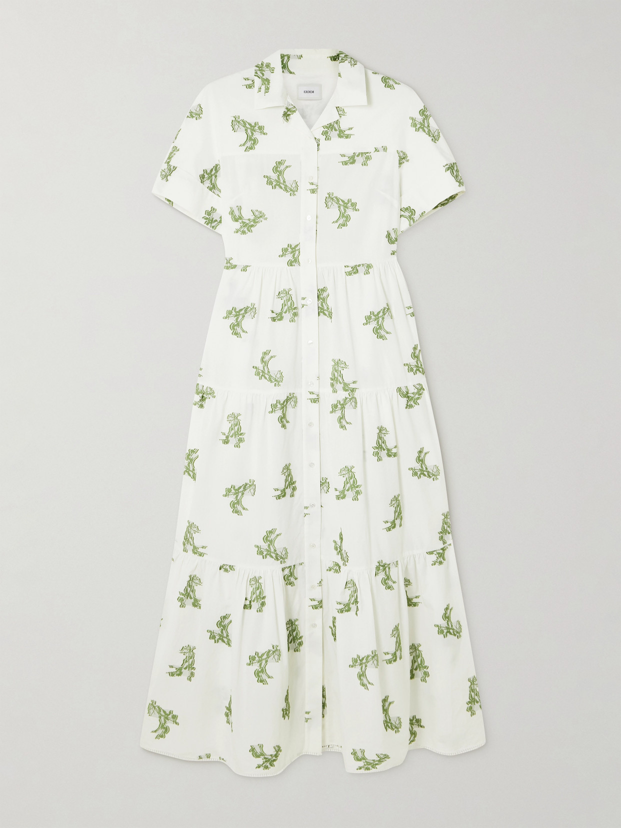 Erdem Embroidered Gathered Cotton Fil Coupé Midi Dress In Ivory