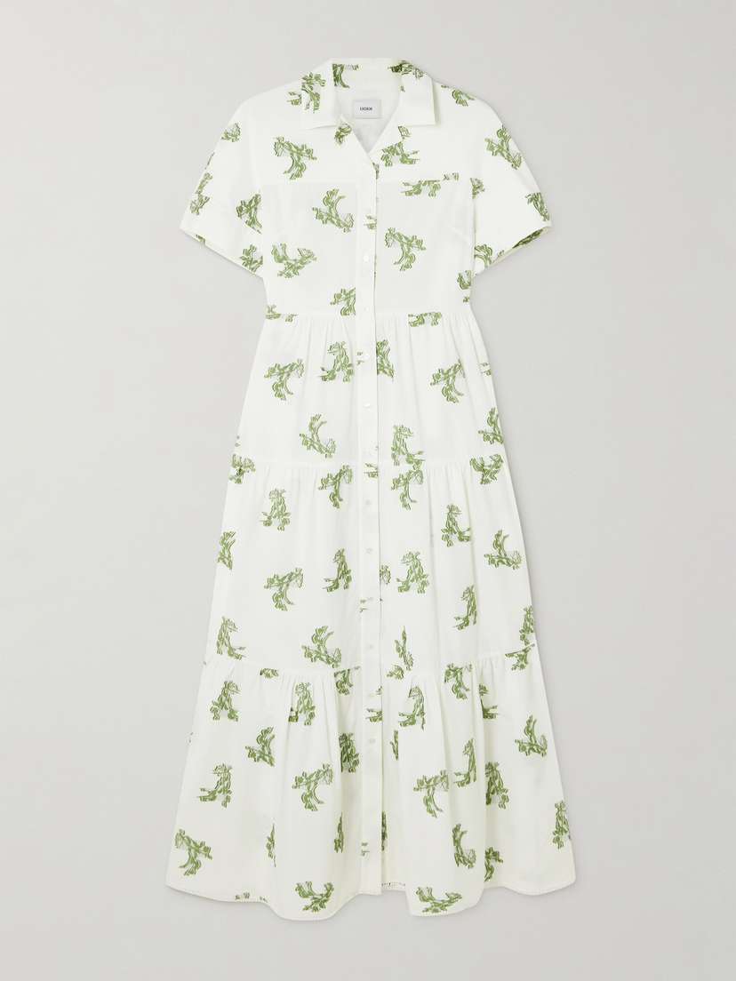 Erdem Embroidered Gathered Cotton Fil Coupé Midi Dress