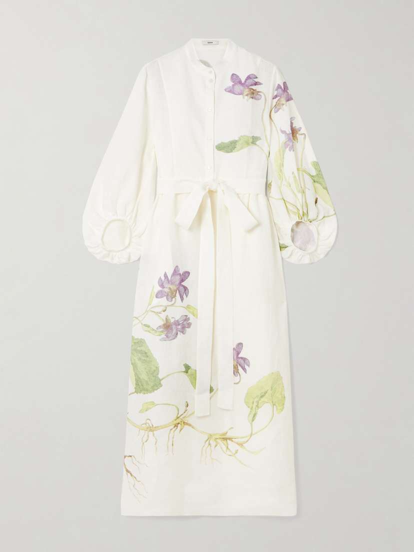 Erdem Belted Floral-print Linen Midi Dress