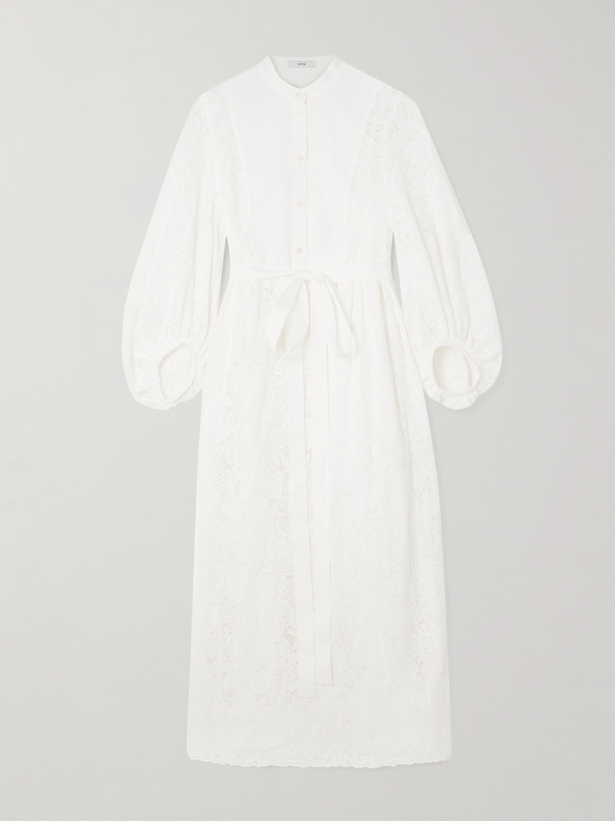 Erdem Belted Poplin-paneled Cotton-lace Midi Shirt Dress In Ivory