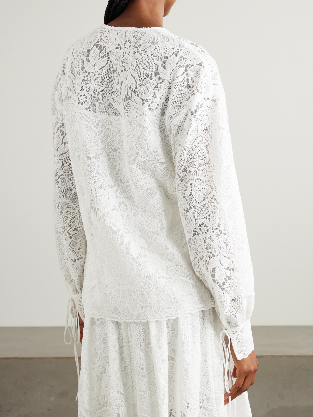 Tie-Neck Cotton-Lace Blouse