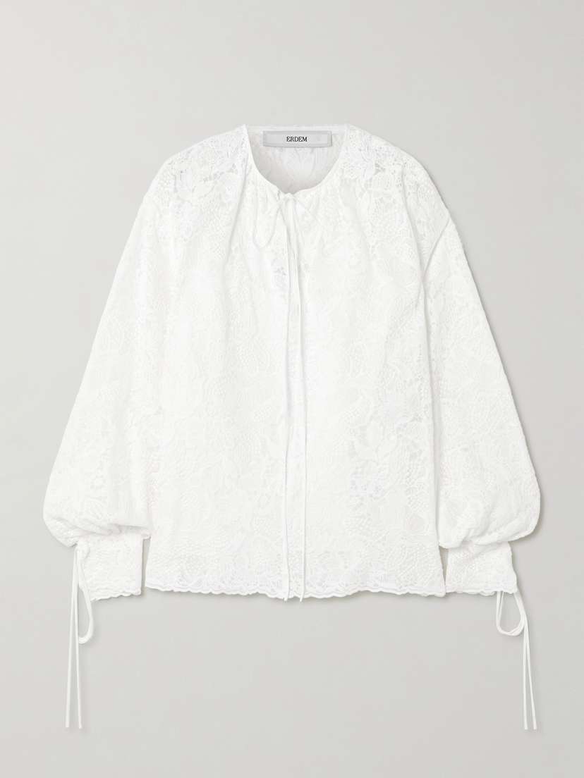 Erdem Tie-neck Cotton-lace Blouse