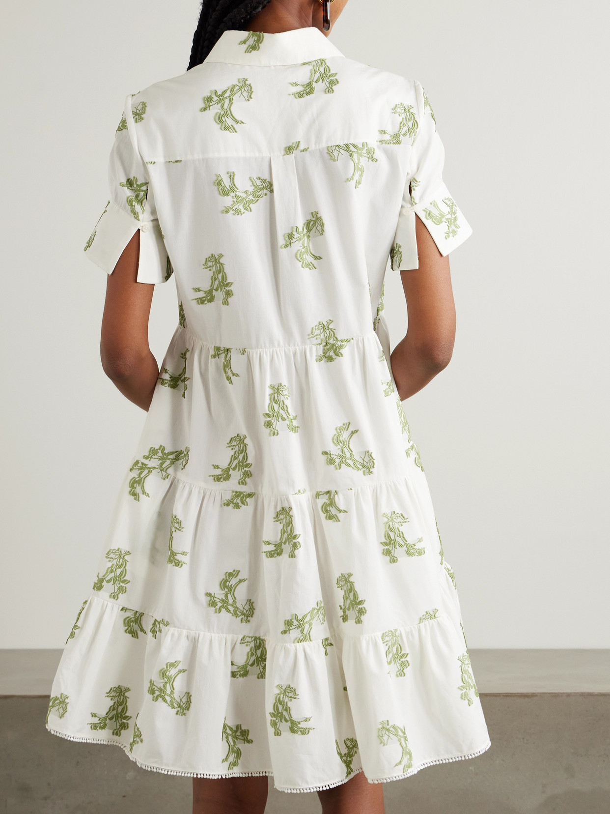 ERDEM EMBROIDERED GATHERED FIL COUPÉ COTTON MINI DRESS 