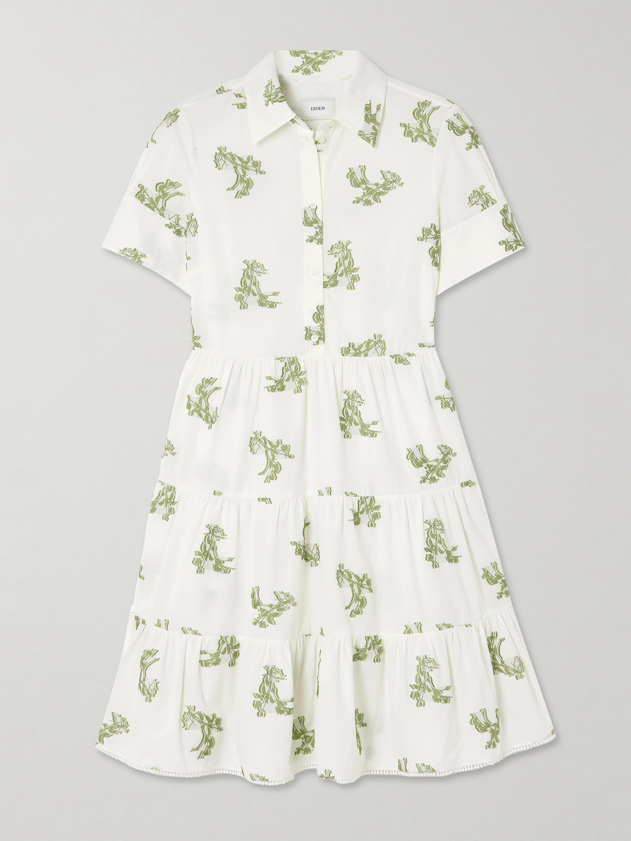 Erdem Embroidered Gathered Fil Coupé Cotton Mini Dress In Ivory
