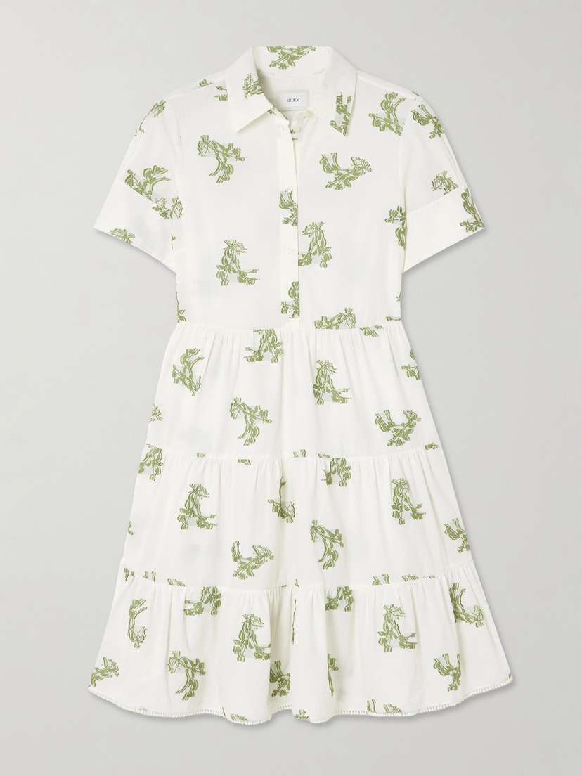 Erdem Embroidered Gathered Fil Coupé Cotton Mini Dress