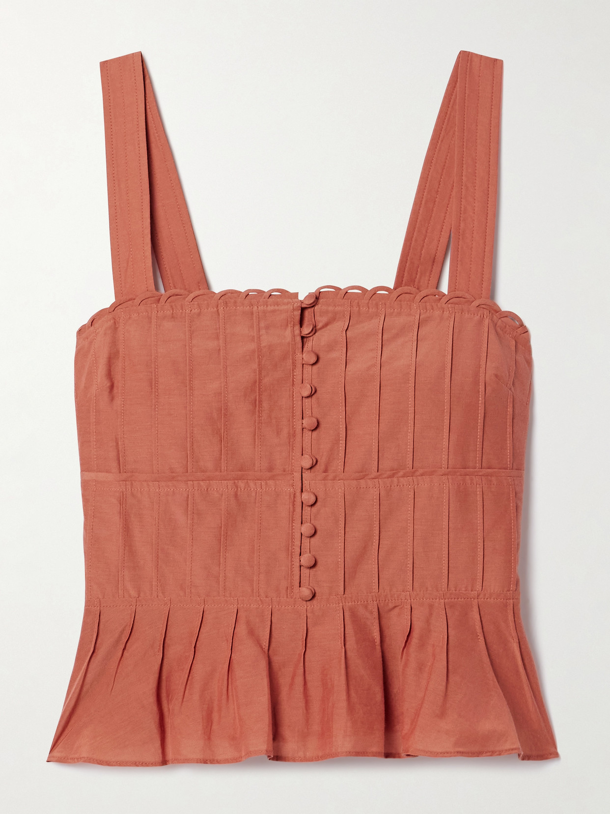 La Ligne - Pintucked Cotton And Silk-blend Peplum Tank - Orange