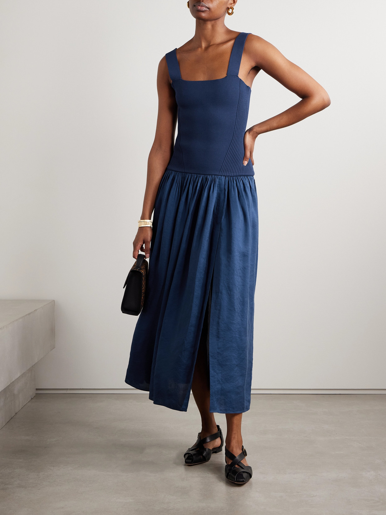 La Ligne Henriette Mixed-media Tank Top Dress In Blue