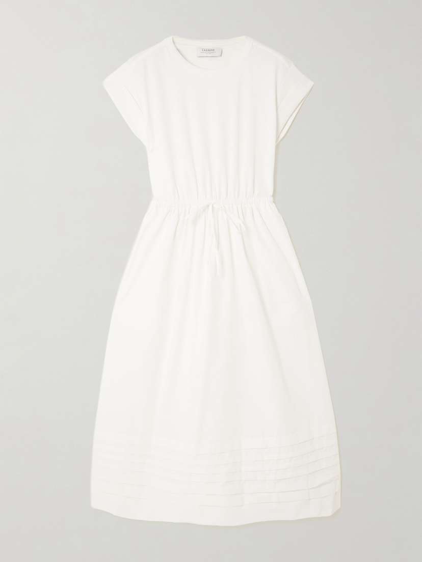 La Ligne Gathered Jersey And Cotton-poplin Midi Dress