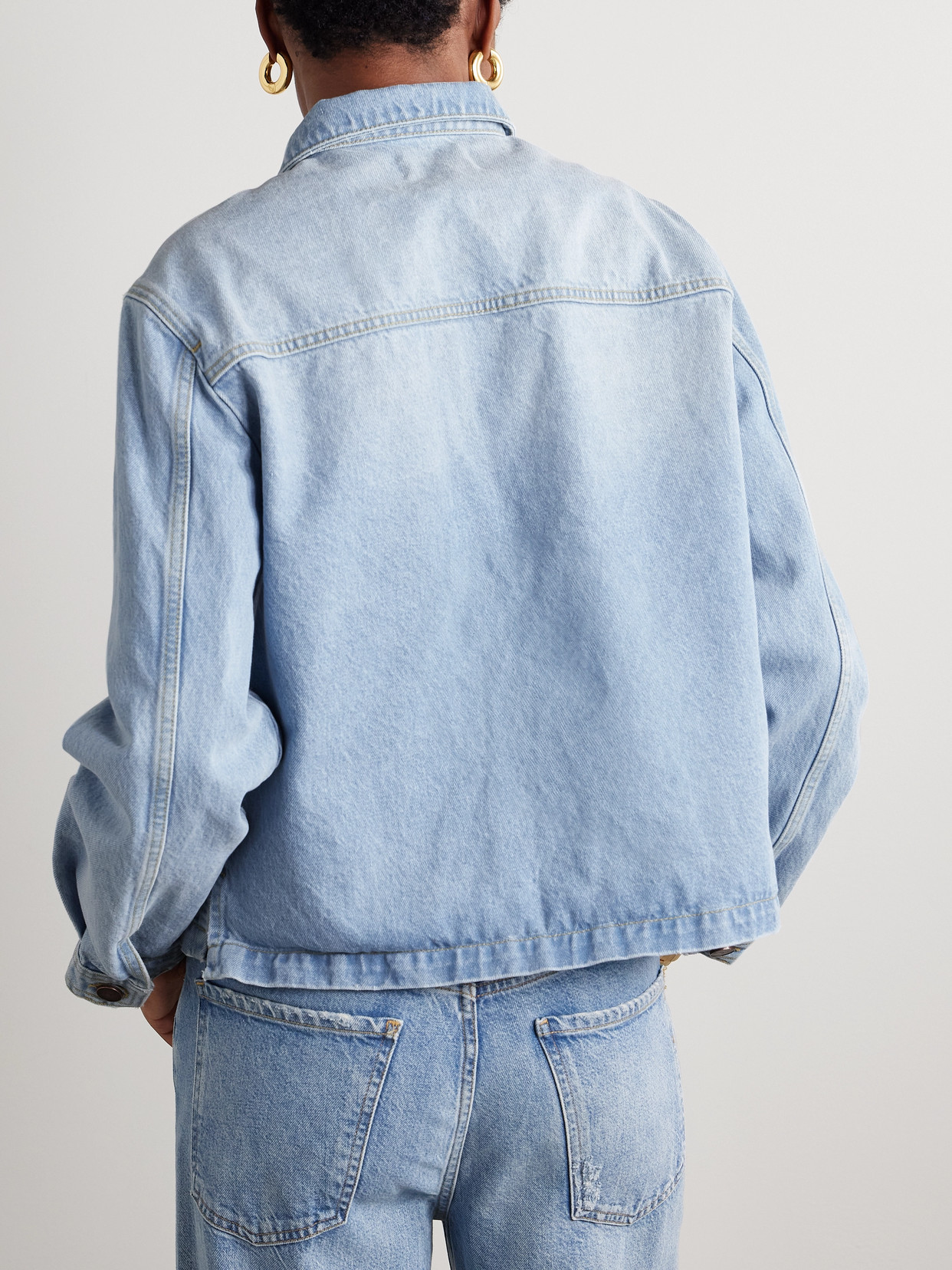 La Ligne Val Cropped Denim Jacket In Blue