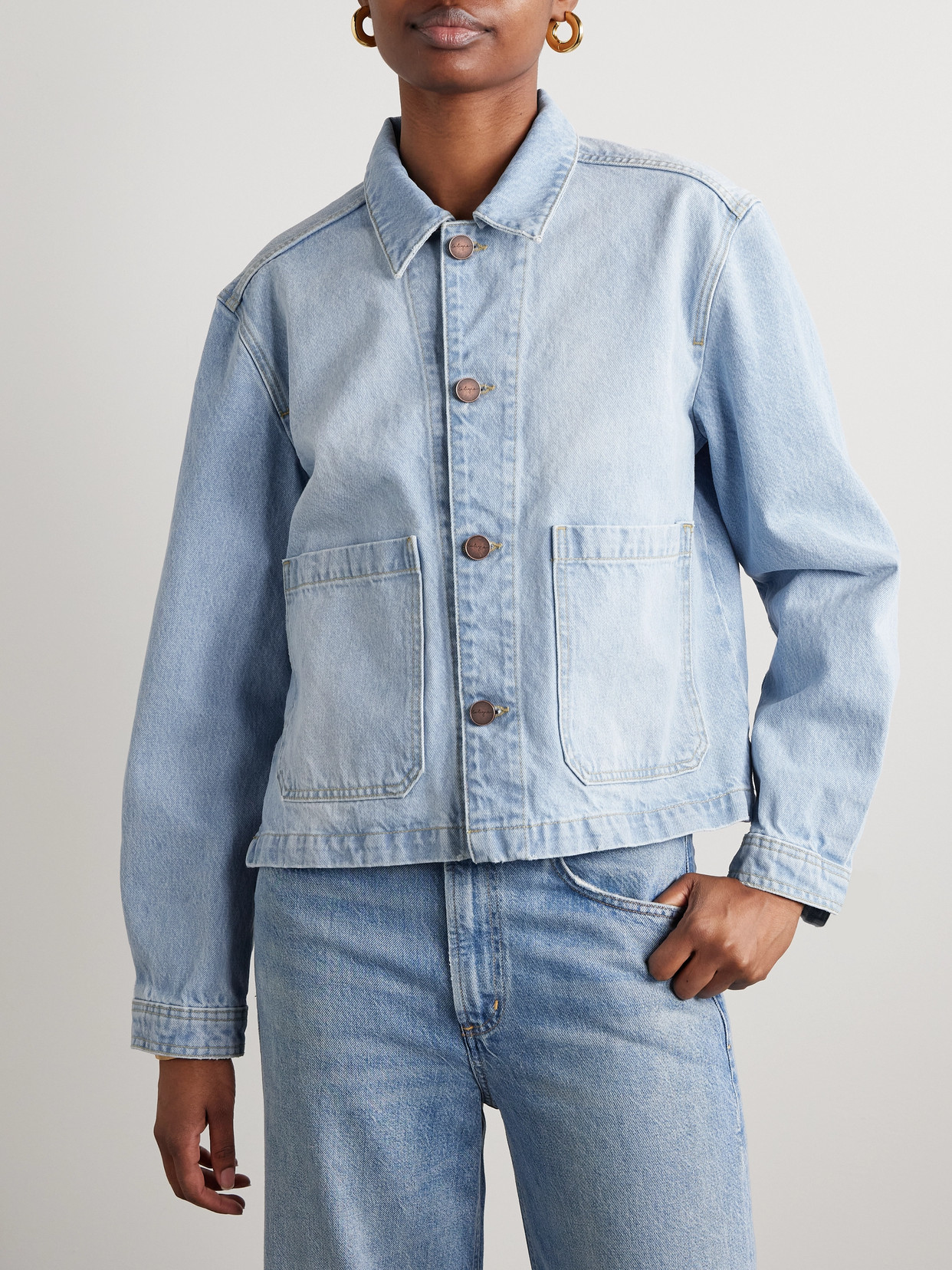 La Ligne Val Cropped Denim Jacket In Blue