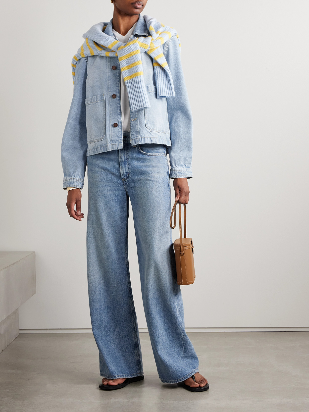 La Ligne Val Cropped Denim Jacket In Blue