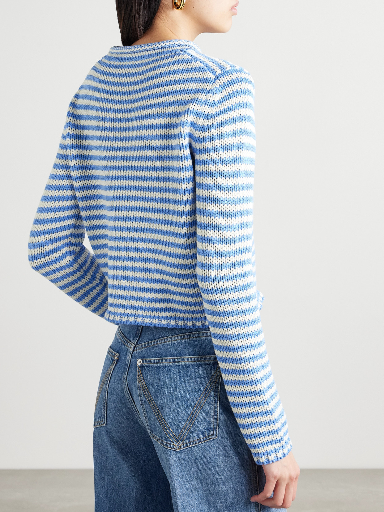 La Ligne Mini Marina Cropped Striped Cotton Sweater In Blue