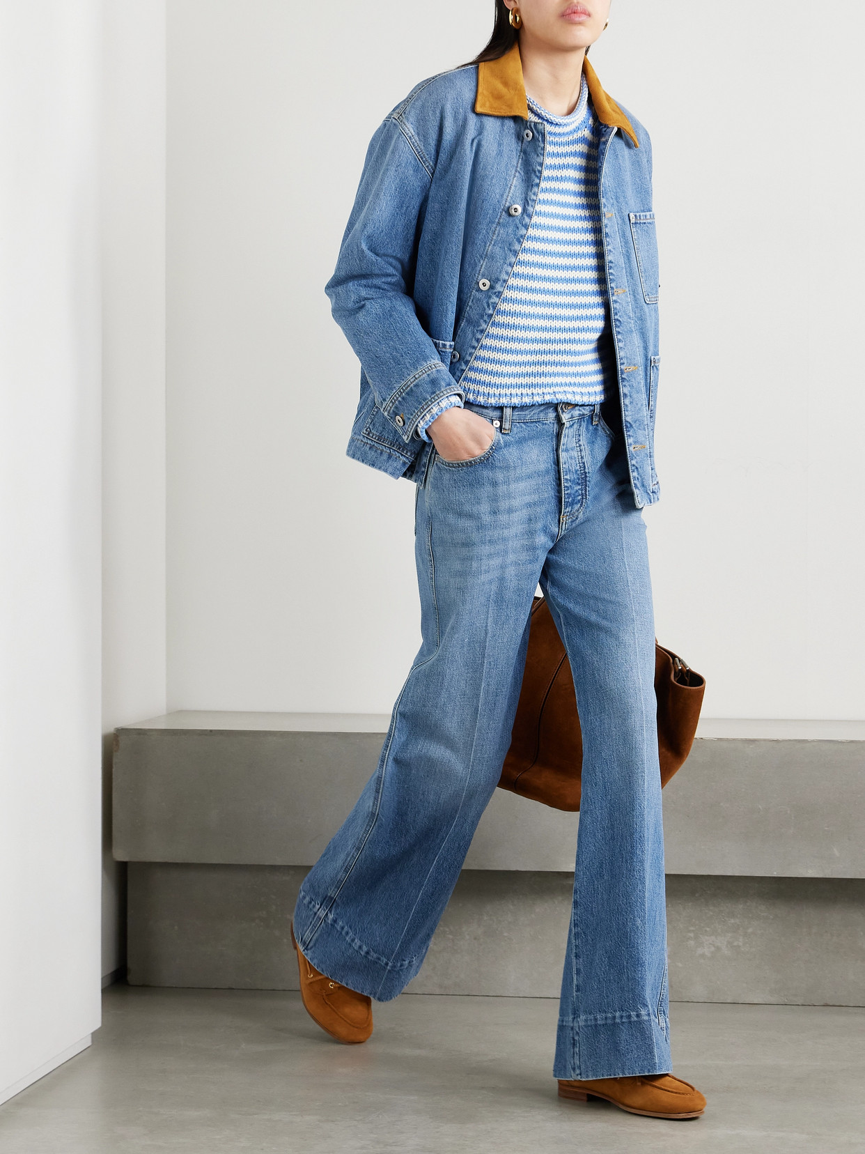 La Ligne Mini Marina Cropped Striped Cotton Sweater In Blue