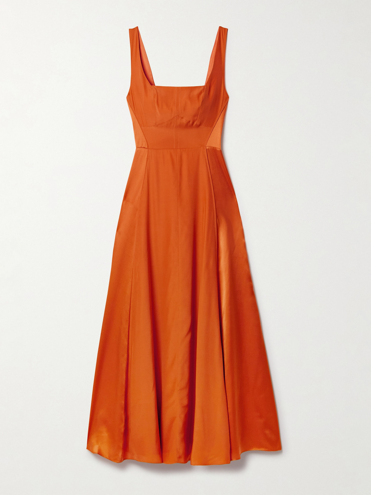 La Ligne Pleated Silk-satin Midi Dress In Orange
