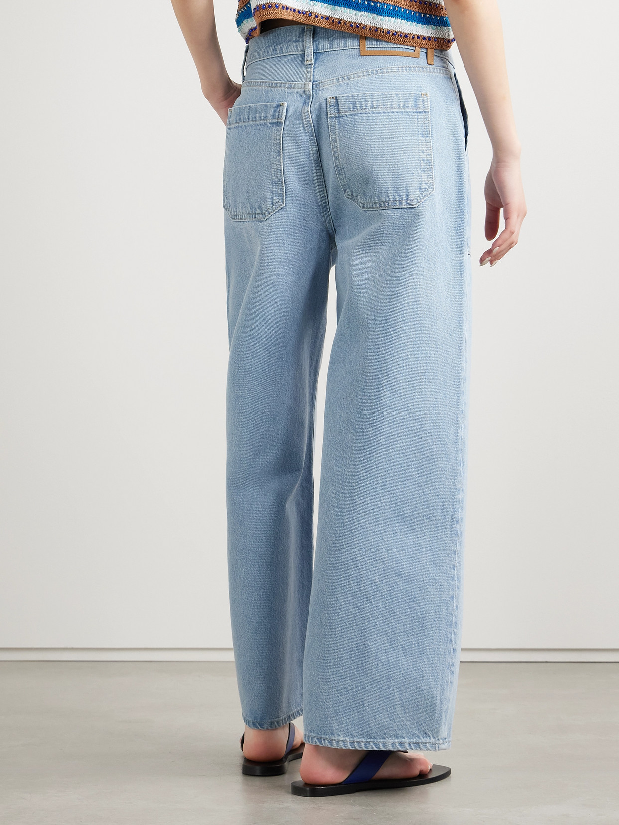 La Ligne Izzie Cropped High-rise Organic Wide-leg Jeans In Blue