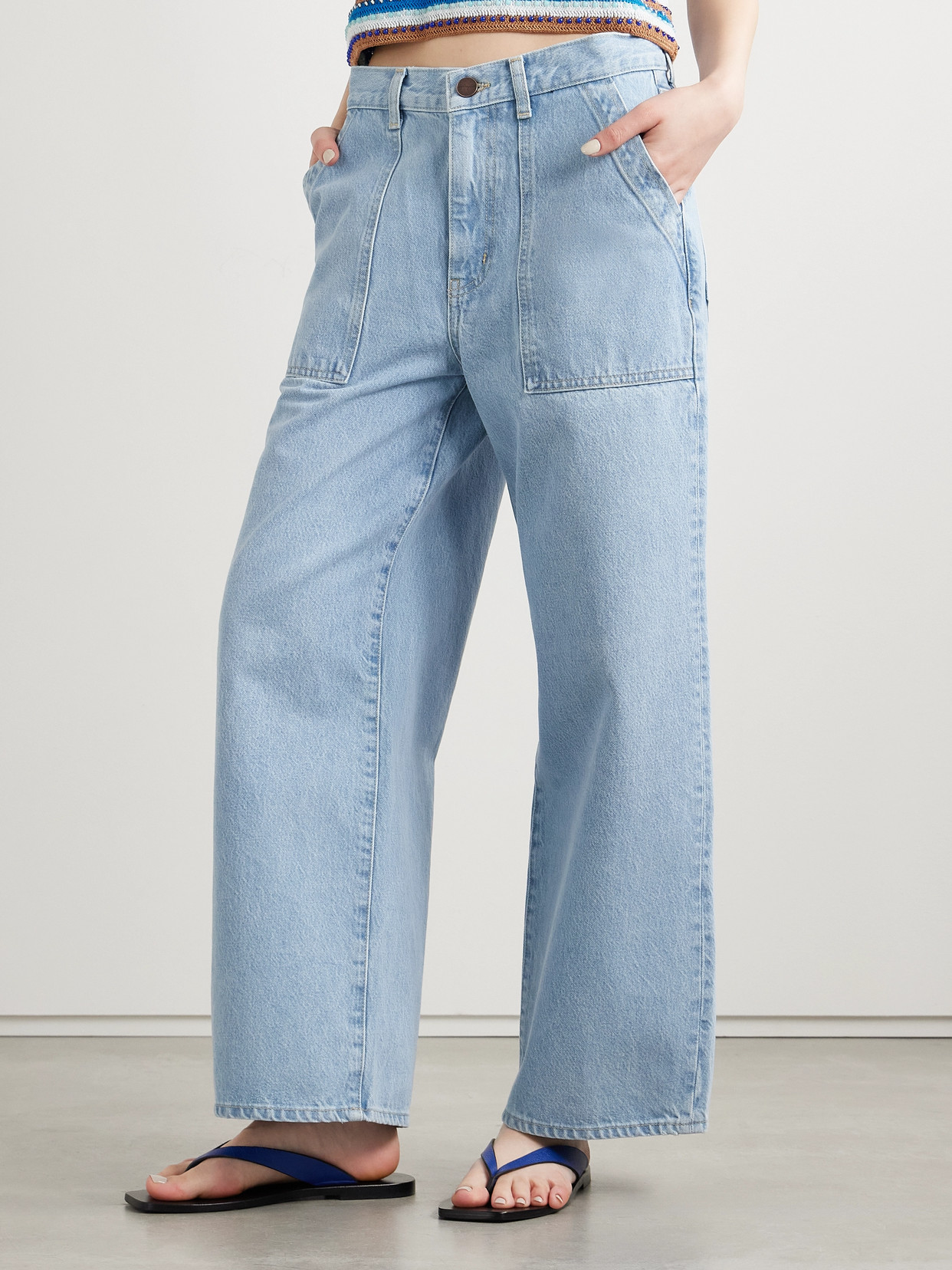 La Ligne Izzie Cropped High-rise Organic Wide-leg Jeans In Blue