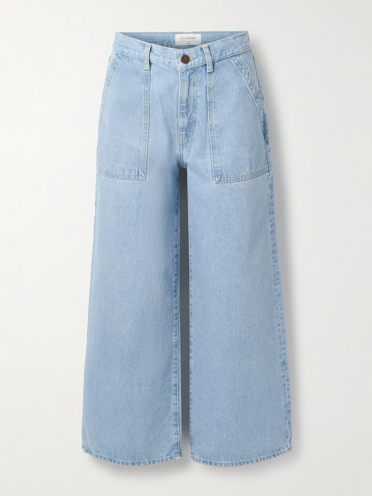 La Ligne Izzie Cropped High-rise Organic Wide-leg Jeans In Blue
