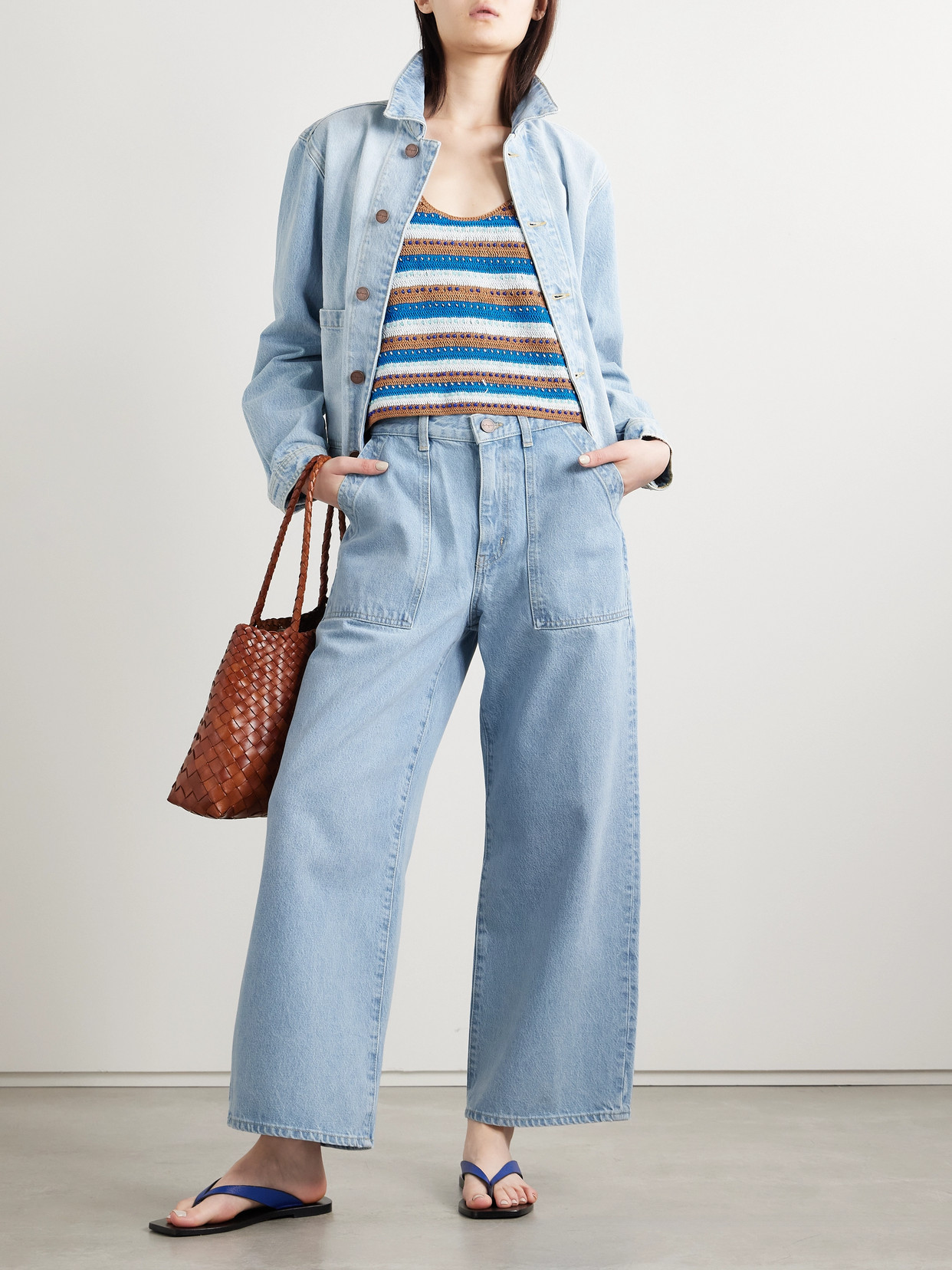 La Ligne Izzie Cropped High-rise Organic Wide-leg Jeans In Blue