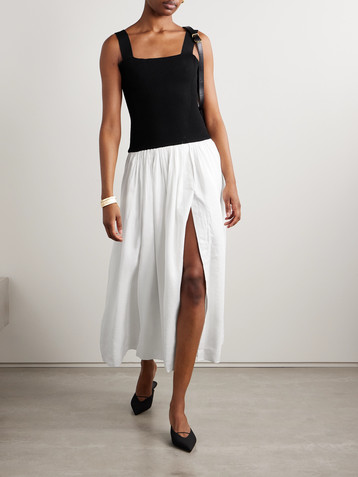 La Ligne Stretch-knit and gathered linen-blend midi dress