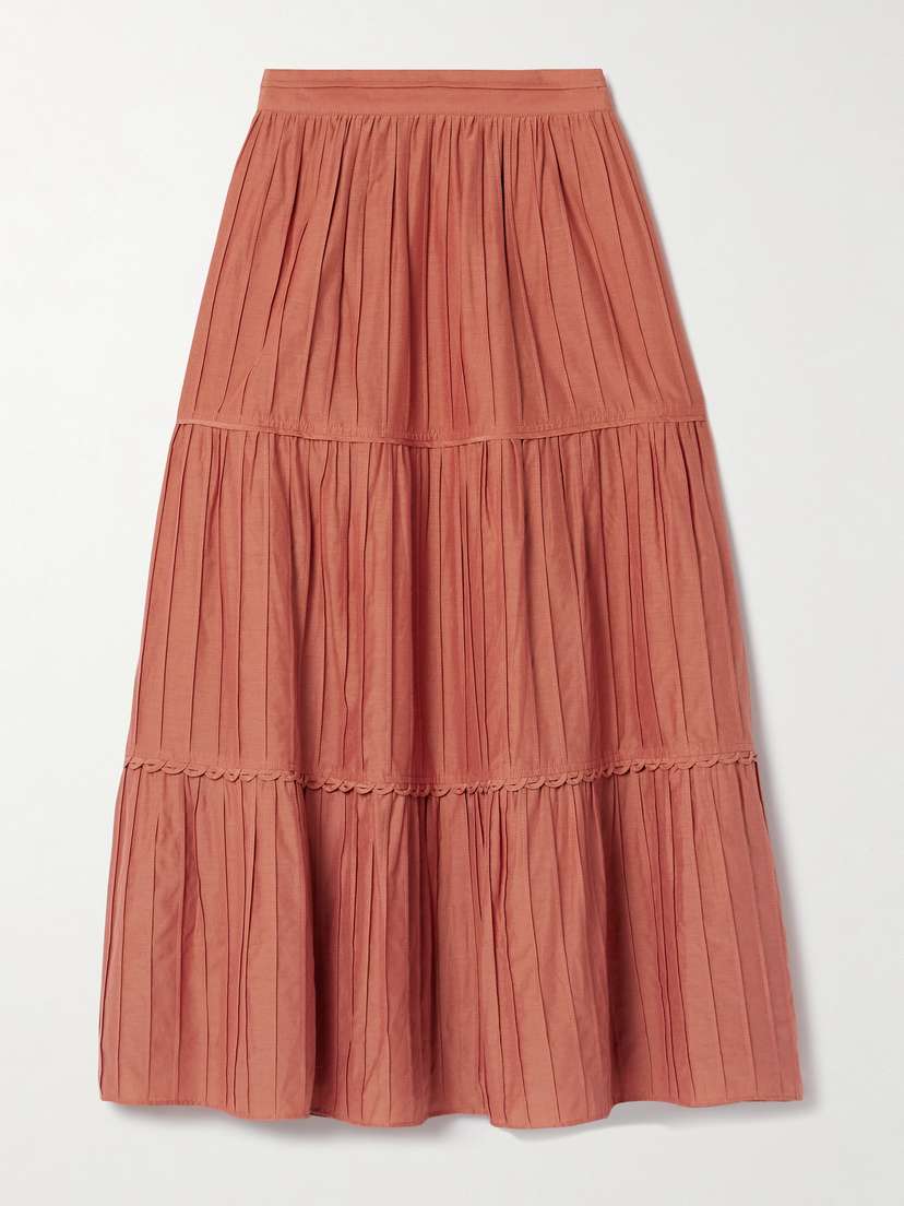 La Ligne Tiered Pintucked Cotton And Silk-blend Midi Skirt