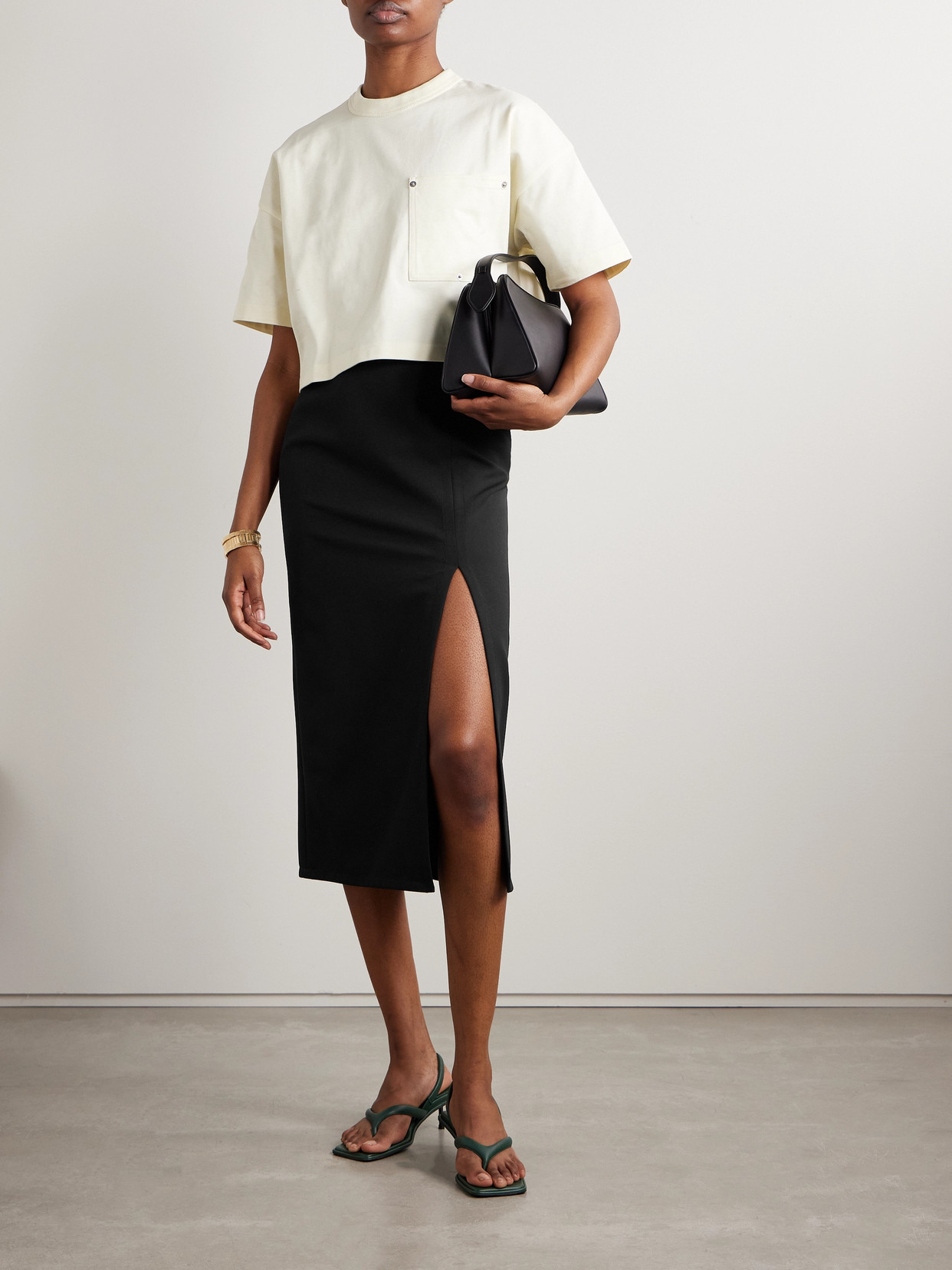 La Ligne Colby Stretch Recycled-crepe Midi Skirt In Black