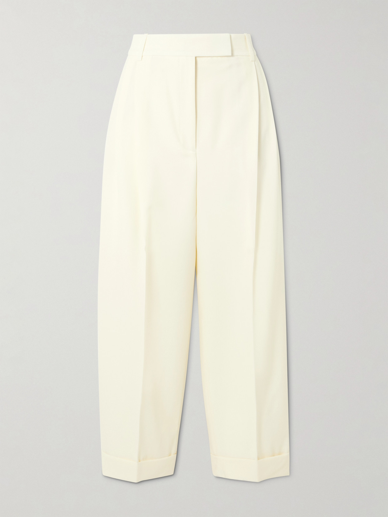 Rohe Cropped Pleated Wool Wide-leg Pants In Off-white